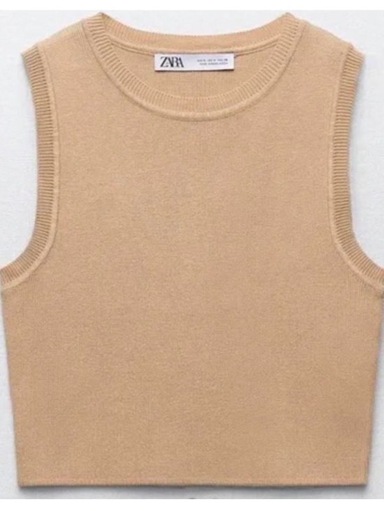 Zara Sweaters - Zara Sleeveless Crew Neck Knit Top in Beige